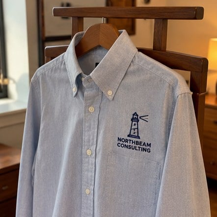 Branded dress shirt on a valet stand