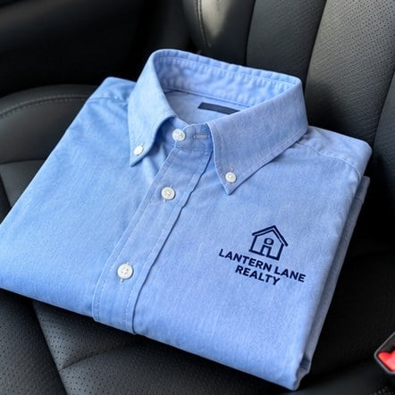 Personalized oxford shirt on a car seat
